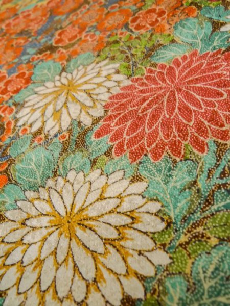 Photo13: M0307G Used Japanese women Shiny Golden Yellow KOMON dyed / Silk. SAKURA cherry blossom,   (Grade A) (13)