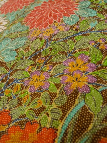 Photo14: M0307G Used Japanese women Shiny Golden Yellow KOMON dyed / Silk. SAKURA cherry blossom,   (Grade A) (14)