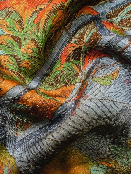 Photo16: M0307G Used Japanese women Shiny Golden Yellow KOMON dyed / Silk. SAKURA cherry blossom,   (Grade A) (16)