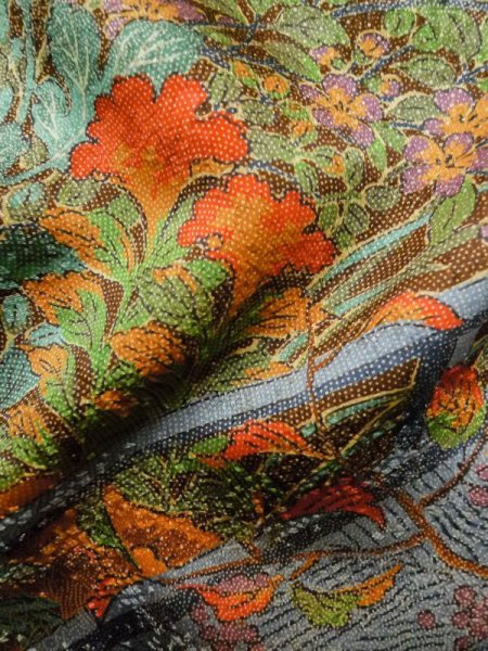 Photo17: M0307G Used Japanese women Shiny Golden Yellow KOMON dyed / Silk. SAKURA cherry blossom,   (Grade A) (17)