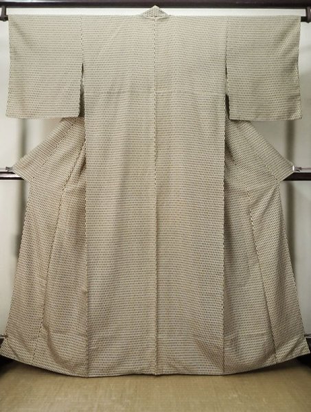 Photo1: M0307J Used Japanese women  Beige KOMON dyed / Silk. Geometrical pattern   (Grade B) (1)