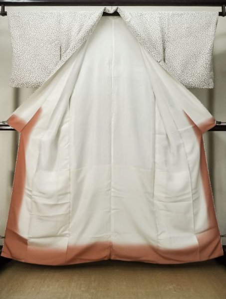 Photo2: M0307K Used Japanese women  Off White KOMON dyed / Silk.  chili petter pattern  (Grade C) (2)