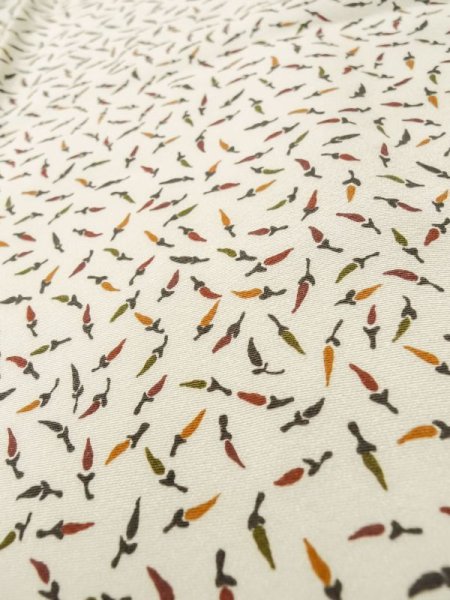 Photo7: M0307K Used Japanese women  Off White KOMON dyed / Silk.  chili petter pattern  (Grade C) (7)