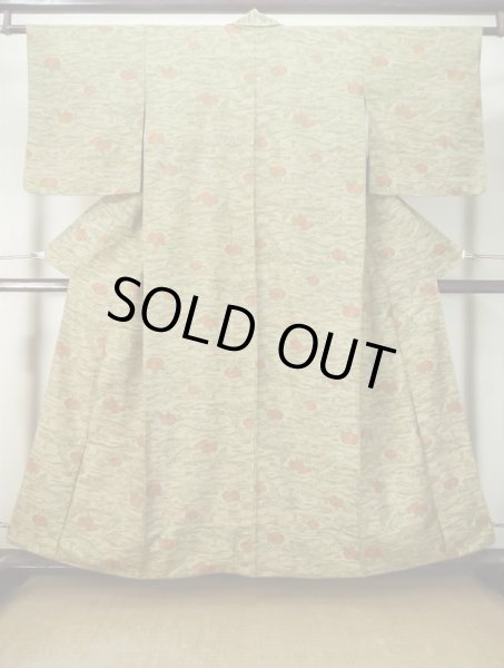 Photo1: M0307L Used Japanese womenPale Light Taupe KOMON dyed / Silk. Abstract pattern,   (Grade C) (1)