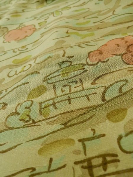 Photo8: M0307L Used Japanese womenPale Light Taupe KOMON dyed / Silk. Abstract pattern,   (Grade C) (8)