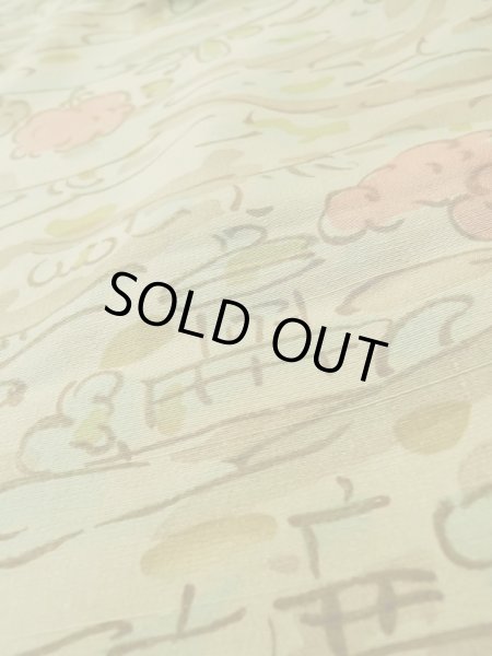 Photo8: M0307L Used Japanese womenPale Light Taupe KOMON dyed / Silk. Abstract pattern,   (Grade C) (8)