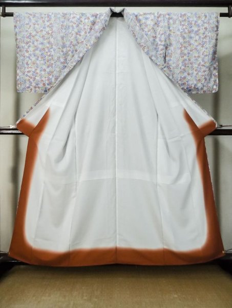 Photo2: M0307M Used Japanese women  White KOMON dyed / Silk. Flower,   (Grade B) (2)