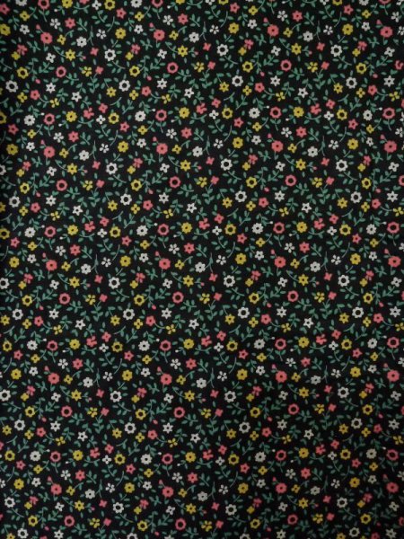 Photo3: M0307N Used Japanese women  Black KOMON dyed / Cotton. Flower   (Grade B) (3)