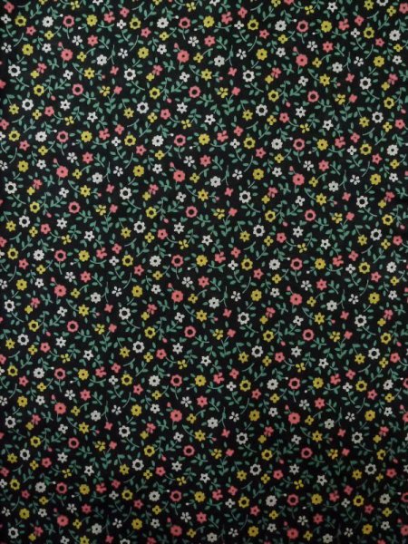 Photo4: M0307N Used Japanese women  Black KOMON dyed / Cotton. Flower   (Grade B) (4)