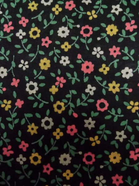 Photo5: M0307N Used Japanese women  Black KOMON dyed / Cotton. Flower   (Grade B) (5)