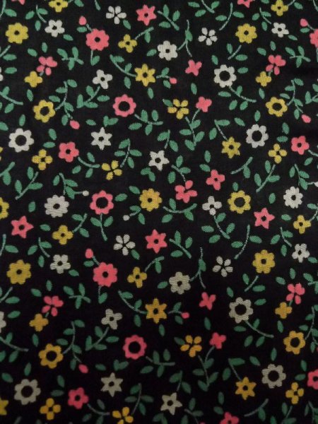 Photo6: M0307N Used Japanese women  Black KOMON dyed / Cotton. Flower   (Grade B) (6)
