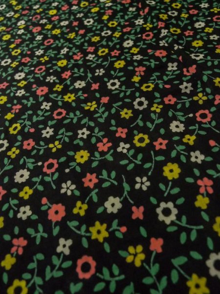 Photo8: M0307N Used Japanese women  Black KOMON dyed / Cotton. Flower   (Grade B) (8)