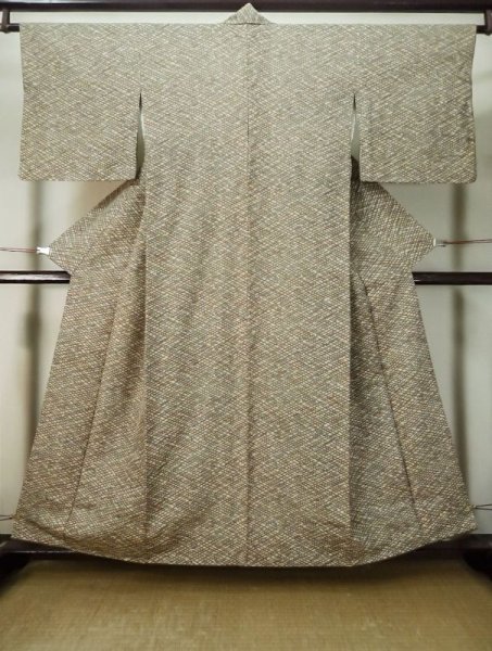 Photo1: M0307O Used Japanese women  Beige KOMON dyed / Silk. Abstract pattern   (Grade D) (1)