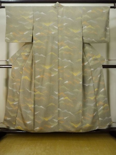 Photo1: M0307P Used Japanese women Pale Kahki KOMON dyed / Silk. Dot,   (Grade C) (1)