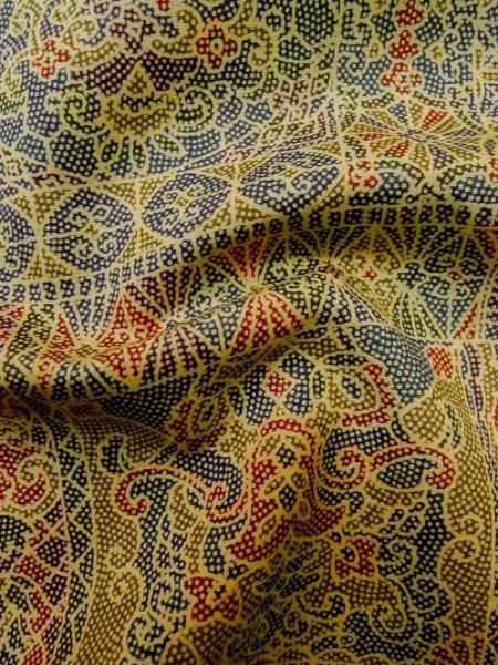 Photo11: Mint M0307U Used Japanese womenPale Light Olive KOMON dyed / Silk. Dot,   (Grade A) (11)