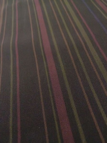 Photo7: M0307Z Used Japanese womenPale Dark Brown KOMON dyed / Silk. Stripes   (Grade A) (7)