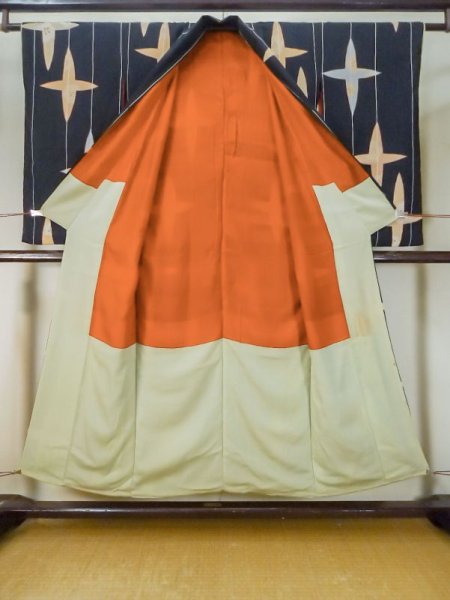 Photo2: M0308B Used Japanese women  Black KOMON dyed / Silk. Flower,   (Grade C) (2)