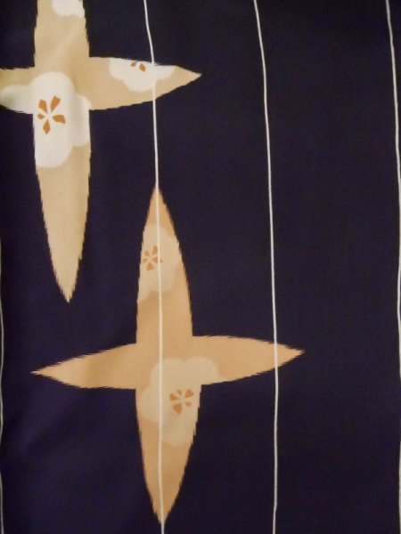 Photo3: M0308B Used Japanese women  Black KOMON dyed / Silk. Flower,   (Grade C) (3)