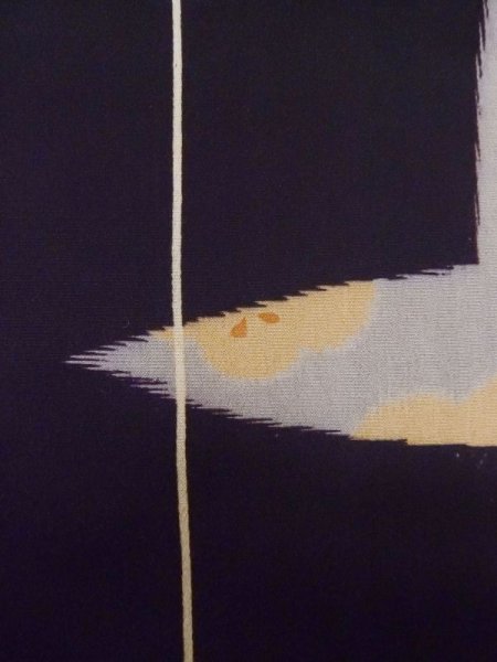 Photo6: M0308B Used Japanese women  Black KOMON dyed / Silk. Flower,   (Grade C) (6)