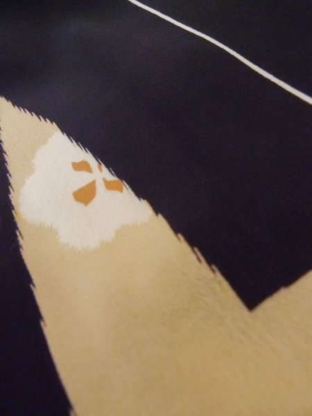 Photo10: M0308B Used Japanese women  Black KOMON dyed / Silk. Flower,   (Grade C) (10)