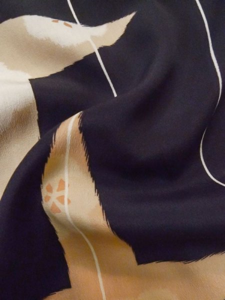 Photo12: M0308B Used Japanese women  Black KOMON dyed / Silk. Flower,   (Grade C) (12)