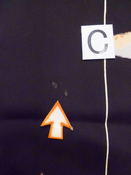 Photo16: M0308B Used Japanese women  Black KOMON dyed / Silk. Flower,   (Grade C) (16)