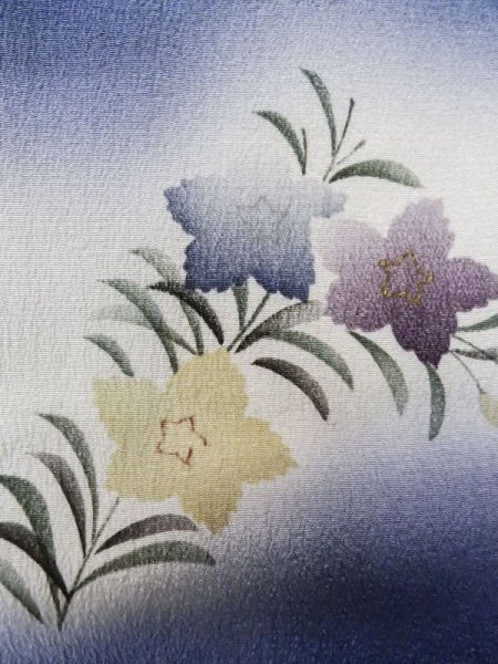 Photo6: M0308C Used Japanese women Pale Light Blue HITOE unlined / Silk. Flower, Morning glory pattern  (Grade C) (6)