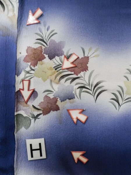 Photo21: M0308C Used Japanese women Pale Light Blue HITOE unlined / Silk. Flower, Morning glory pattern  (Grade C) (21)