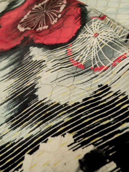 Photo9: M0308D Used Japanese women Pale Light Blue KOMON dyed / Silk. UME plum bloom   (Grade C) (9)