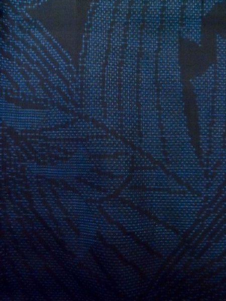 Photo5: M0315A Used Japanese womenPale Dark Blue OSHIMA TSUMGI pongee / Silk. Abstract pattern   (Grade C) (5)