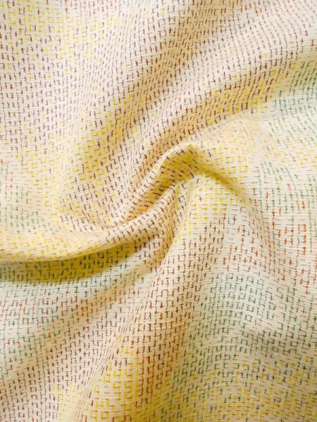 Photo11: Mint M0315B Used Japanese womenPale Light Multi Color TSUMUGI pongee / Silk. Geometrical pattern,   (Grade A) (11)