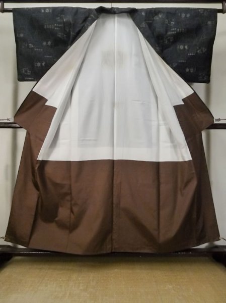 Photo2: M0315F Used Japanese women  Black TSUMUGI pongee / Silk. Pot   (Grade A) (2)