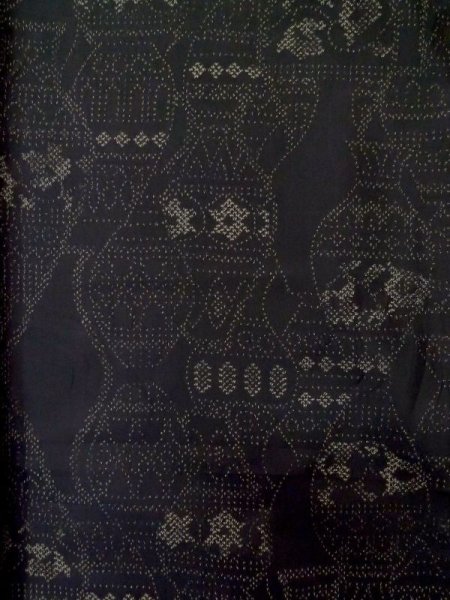 Photo3: M0315F Used Japanese women  Black TSUMUGI pongee / Silk. Pot   (Grade A) (3)