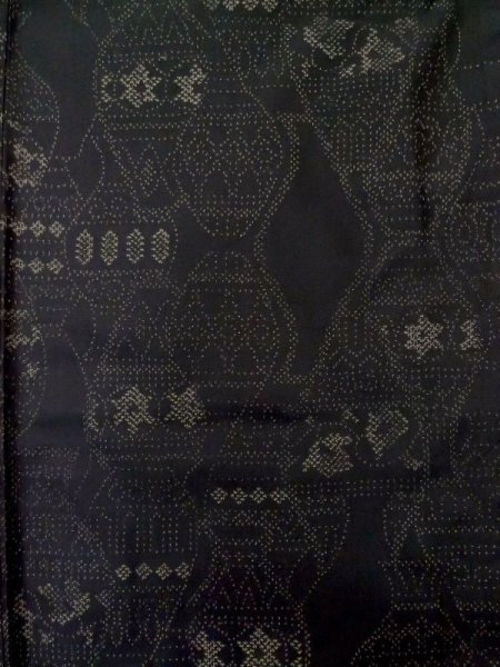 Photo4: M0315F Used Japanese women  Black TSUMUGI pongee / Silk. Pot   (Grade A) (4)