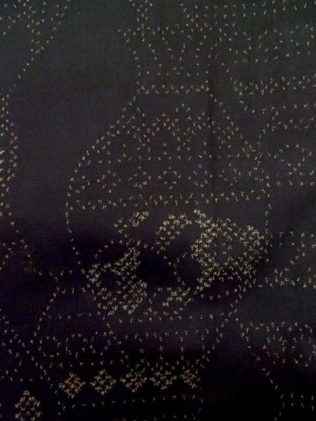 Photo6: M0315F Used Japanese women  Black TSUMUGI pongee / Silk. Pot   (Grade A) (6)