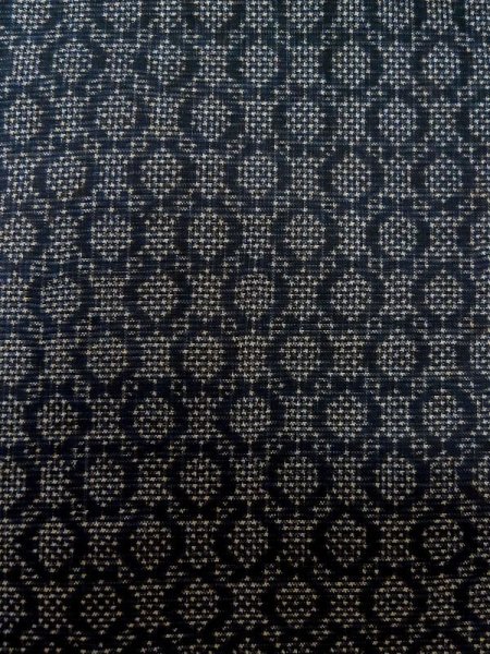 Photo6: M0315I Used Japanese women  Black OSHIMA TSUMGI pongee / Silk. Circle   (Grade D) (6)