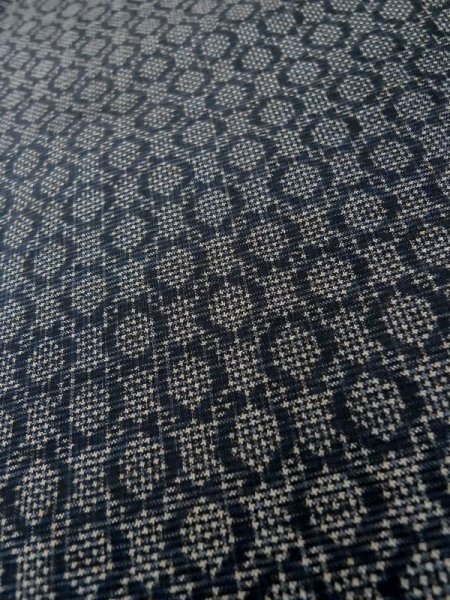 Photo7: M0315I Used Japanese women  Black OSHIMA TSUMGI pongee / Silk. Circle   (Grade D) (7)