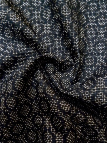 Photo10: M0315I Used Japanese women  Black OSHIMA TSUMGI pongee / Silk. Circle   (Grade D) (10)