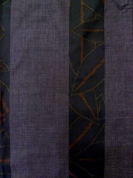 Photo4: M0315J Used Japanese women Dark Pink OSHIMA TSUMGI pongee / Silk. Leaf   (Grade B) (4)
