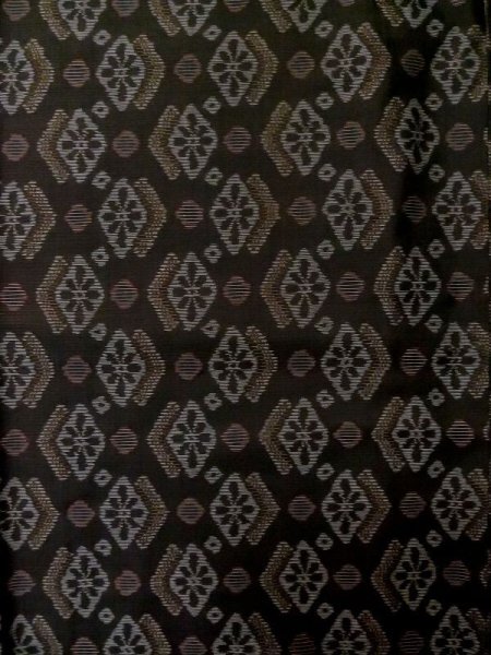 Photo4: M0315K Used Japanese women  Yellowish Green MURAYAMA OSHIMA TSUMUGI pongee / Silk. Abstract pattern   (Grade D) (4)