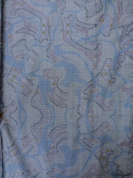 Photo3: M0315L Used Japanese women Pale Blue OSHIMA TSUMGI pongee / Silk. Abstract pattern   (Grade C) (3)
