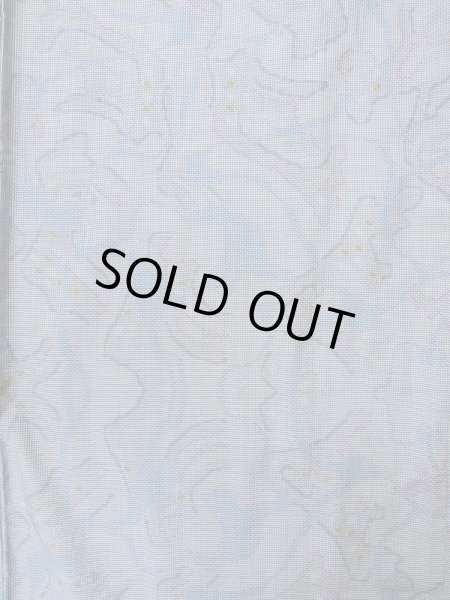 Photo4: M0315L Used Japanese women Pale Blue OSHIMA TSUMGI pongee / Silk. Abstract pattern   (Grade C) (4)