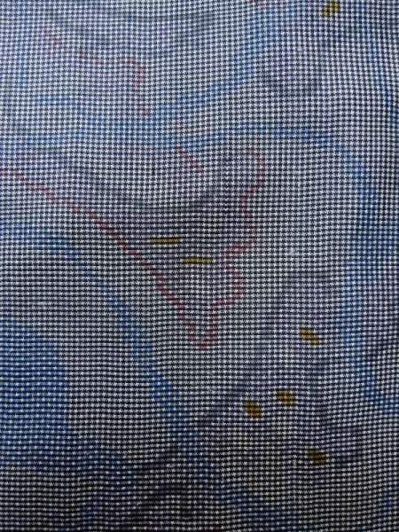 Photo5: M0315L Used Japanese women Pale Blue OSHIMA TSUMGI pongee / Silk. Abstract pattern   (Grade C) (5)