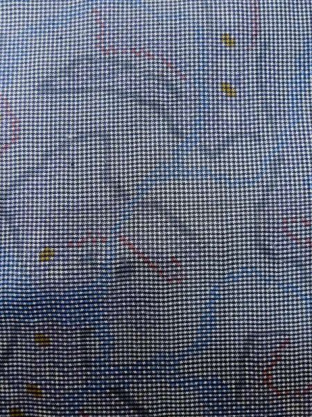 Photo6: M0315L Used Japanese women Pale Blue OSHIMA TSUMGI pongee / Silk. Abstract pattern   (Grade C) (6)