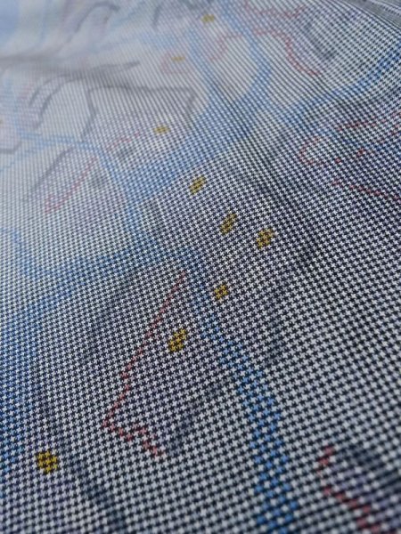 Photo10: M0315L Used Japanese women Pale Blue OSHIMA TSUMGI pongee / Silk. Abstract pattern   (Grade C) (10)