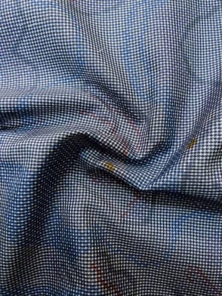 Photo12: M0315L Used Japanese women Pale Blue OSHIMA TSUMGI pongee / Silk. Abstract pattern   (Grade C) (12)