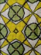Photo3: M0315O Used Japanese women  Yellowish Green TSUMUGI pongee / Silk. Geometrical pattern,   (Grade B) (3)
