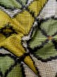 Photo12: M0315O Used Japanese women  Yellowish Green TSUMUGI pongee / Silk. Geometrical pattern,   (Grade B) (12)