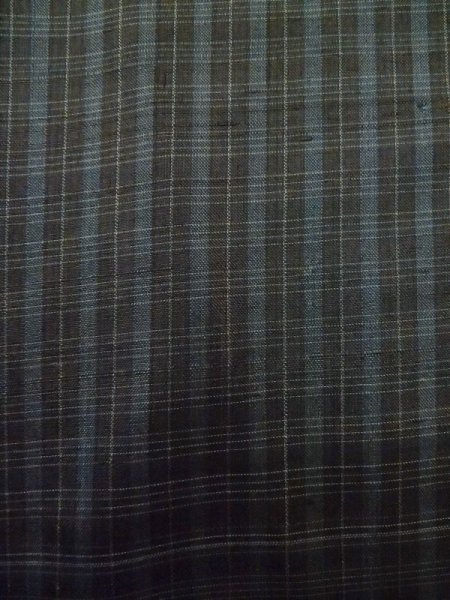 Photo5: M0315Q Used Japanese women Dark Teal TSUMUGI pongee / Silk. Plaid Checks   (Grade D) (5)