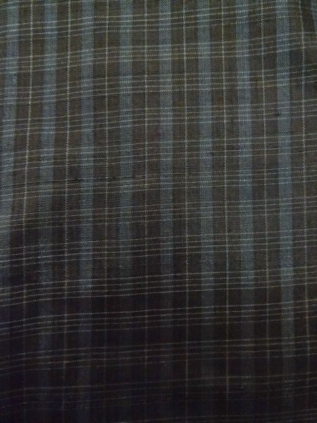 Photo6: M0315Q Used Japanese women Dark Teal TSUMUGI pongee / Silk. Plaid Checks   (Grade D) (6)